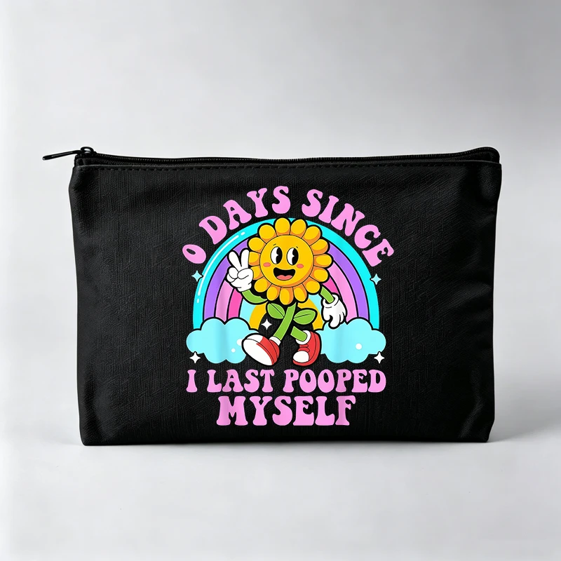 Women's Sunflower with Rainbow Graphic Makeup Bag, Slogan Print Cosmetic Pouch for Daily Use