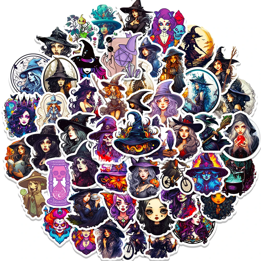10/30/50pcs Cool Magic Witch Gothic Cartoon Stickers Horror Hallowmas Decals Laptop Fridge Guitar Label Car Waterproof Sticker