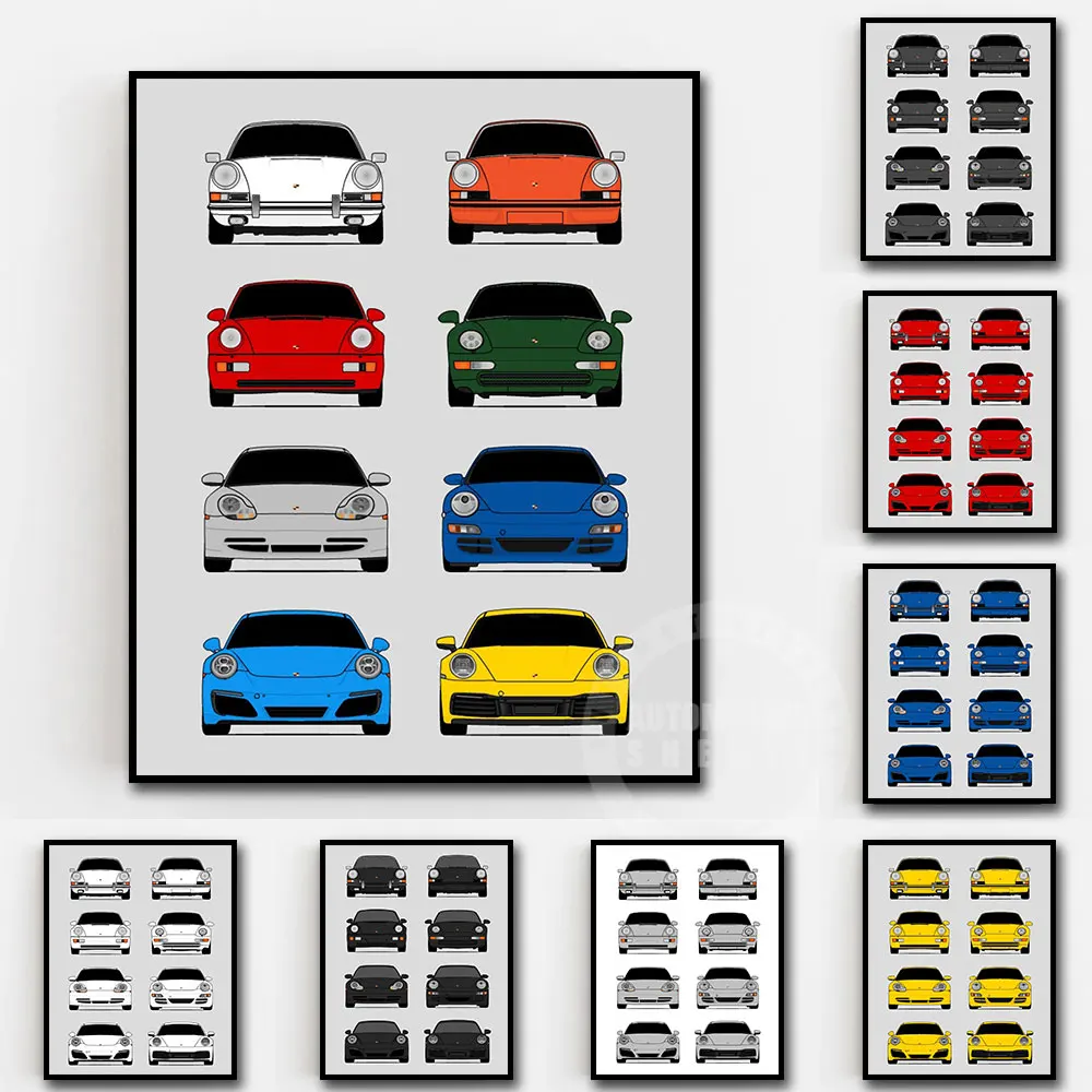 Póster inspirado en las generaciones de Carrera, Impresión de arte de pared, evolución de la historia, serie 911G, 901, 964, 993, 996, 997, 991, lienzo, decoración del hogar, 992