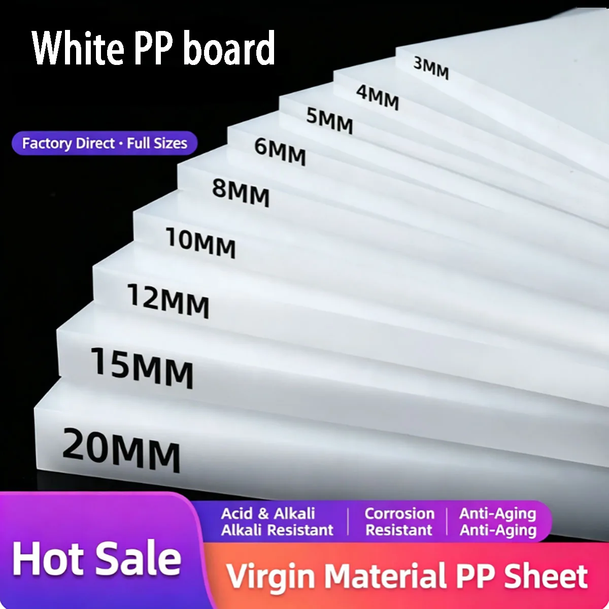 White Polypropylene PP Plastic Board 1‑50mm Thick, For Chemical Containers, Food Equipment, Industrial Pads Processing