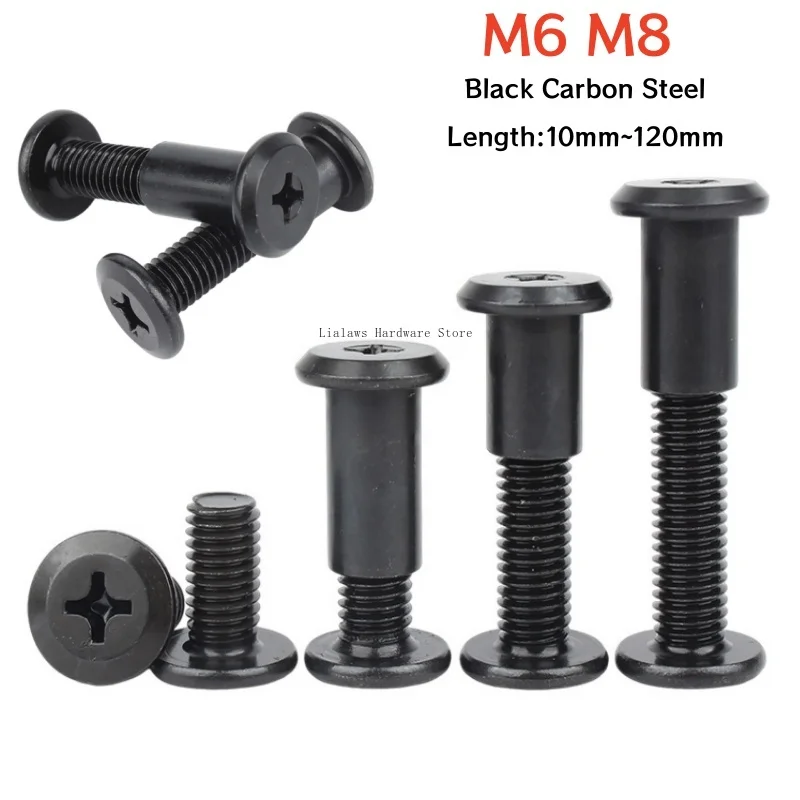 M6 M8 Steel Black Phillips Hypotenuse Flat Head Screw Bolt Down Side Furniture,With Nut Rivet Connector Insert Joint Sleeve Nuts