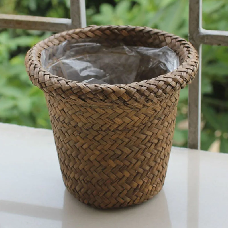 Hand Made Wicker Rattan Flower Basket Rattan Vase Basket Hanging Vase Wall Decor Storage Container Plant Basket Home Decoration