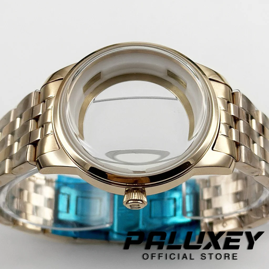 Caja de cócteles de oro rosa, caja de reloj de acero inoxidable para cócteles de 40MM, compatible con movimiento NH35 NH38, caja de cristal con arco, esfera de 35mm