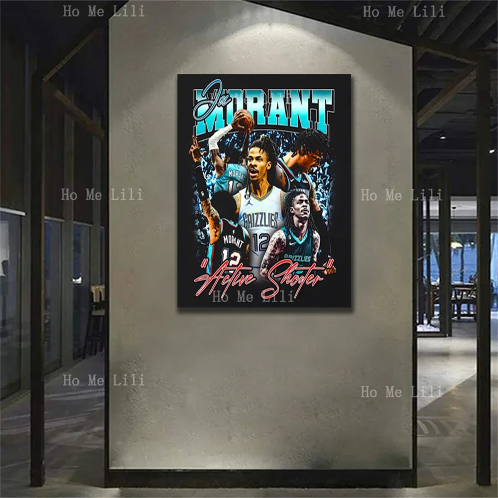 Vintage Jaren 90 Basketbalstijl Ja Morant Retro Sport Grafisch Schilderij Canvas Muurkunst Woonkamer Slaapkamer Badkamer Decor