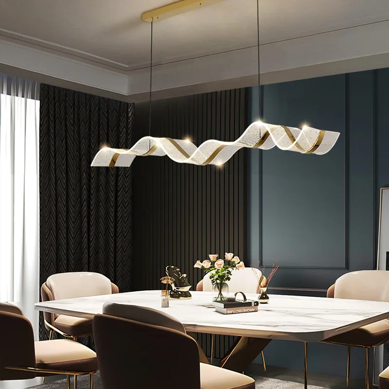 Lampe LED Suspendue en Acrylique Noir, Design Nordique Ondulé, Luminaire Décoratif d\'Nik, Idéal pour une Table, une Salle à Manger, une Cuisine ou