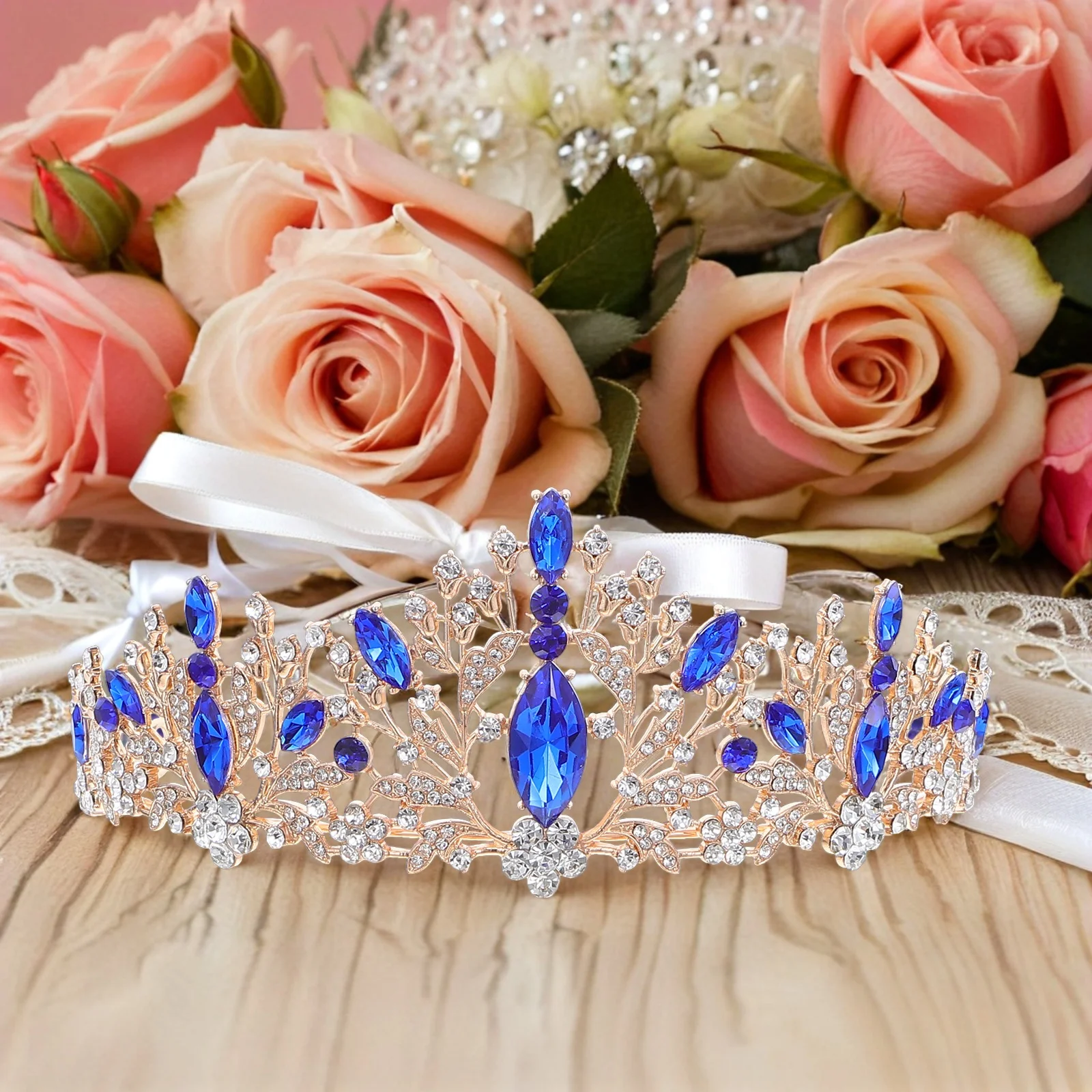 

1Set Bridal Tiara Set Rhinestone Crown Necklace Earrings Stunning Wedding Birthday Party Jewelry Tiaras for Women