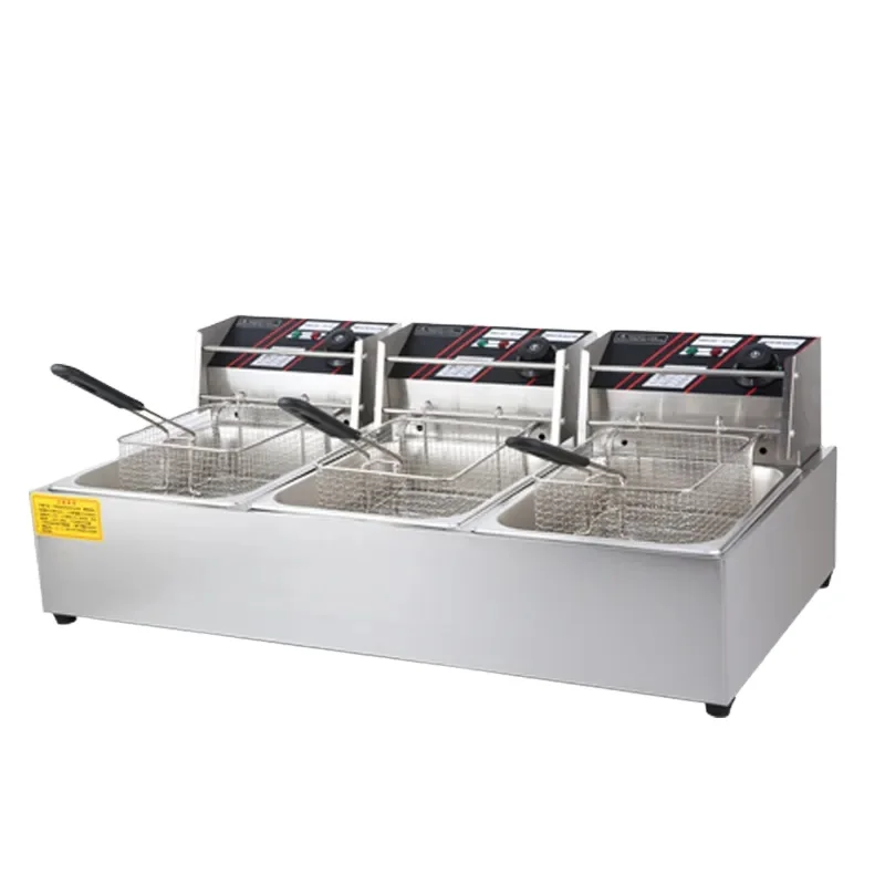Guangzhou Factory Automatic  Chicken Frying Machine #201SS Electric  3 tank  Deep Fryer  Commercial Fryer