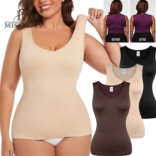 MISSMOLY-ropa moldeadora con cuello en V para mujer, camisola con Control de barriga, moldeador de cuerpo, ropa interior adelgazante, corsé de compresión, corpiño, camisetas sin mangas S-3XL
