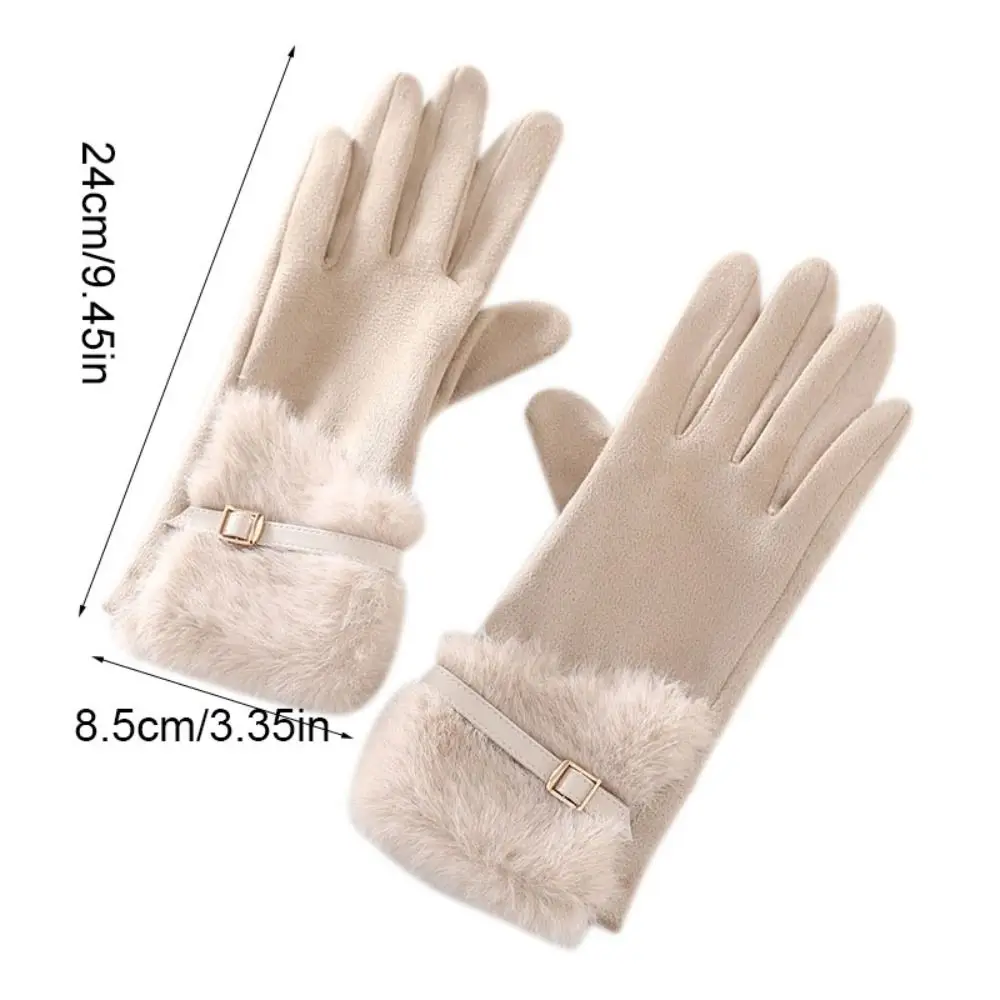 هدية قفازات شتوية من جلد الغزال المخملي سميكة كاملة الأصابع قفازات نسائية على الطراز الكوري مع بطانة من الصوف قفازات ركوب الدراجات للفتيات #5