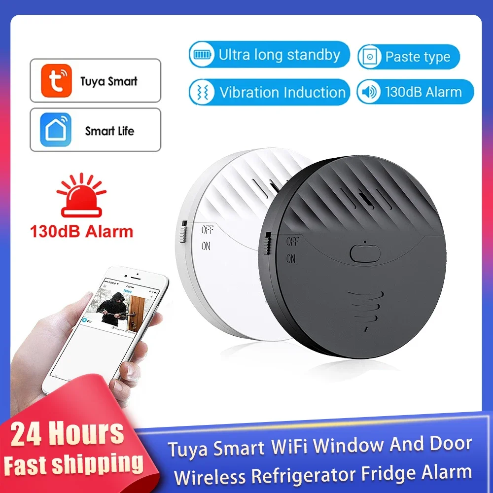 New Tuya Smart WiFi Window Door Vibration Alarm Sensor 130dB Glass Break Vibration Burglar Sensor Home Safety Alarm Detector