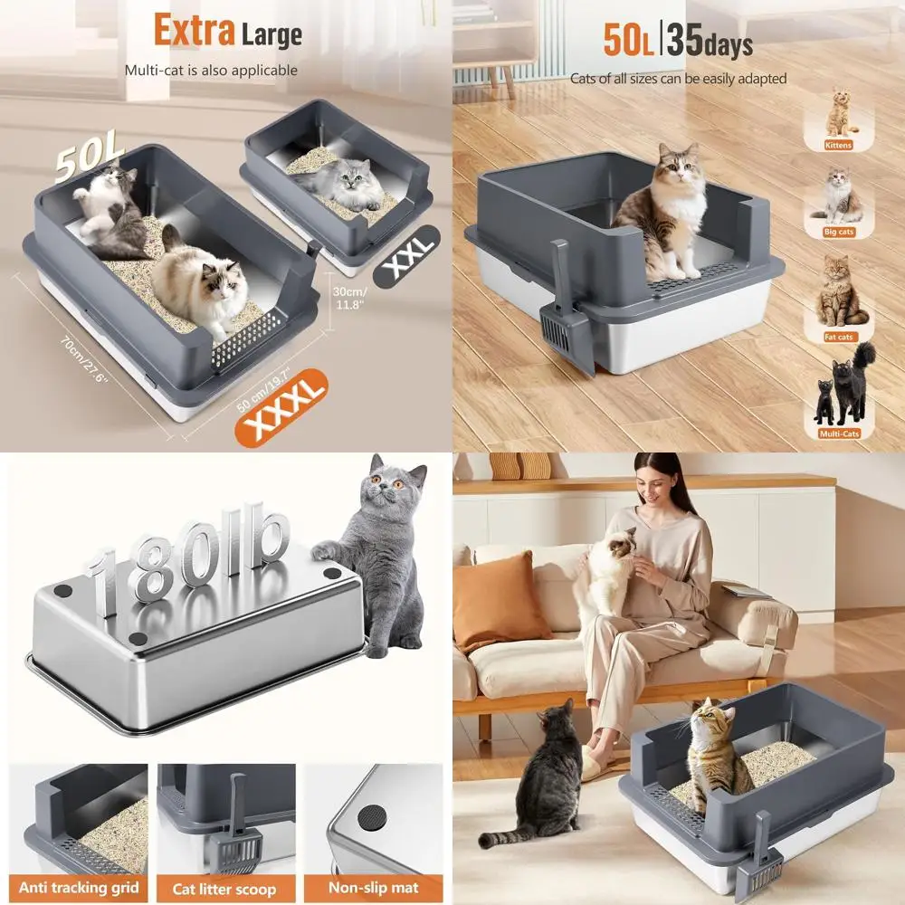 

Extra Large Metal Litter Box for Large Cats or Multiple Cats - 27.6 High, 19.7 Wide, 11.8 Deep with Scoop, Leak-Proof, Easy to C