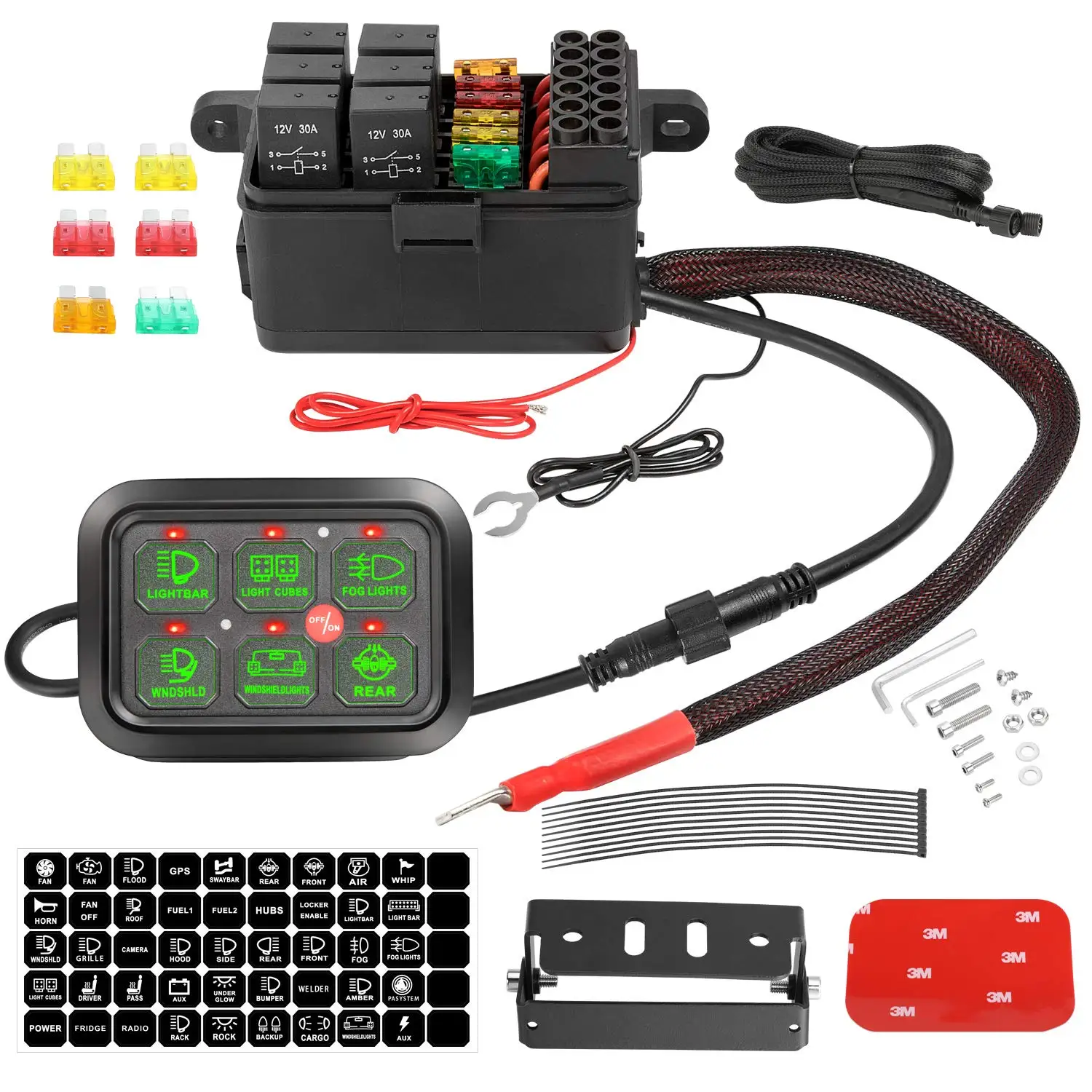 6 Gang Switch Panel, Auto Power Plus Automatic Dimmable Switch Pod Panel Circuit Control Box Relay System