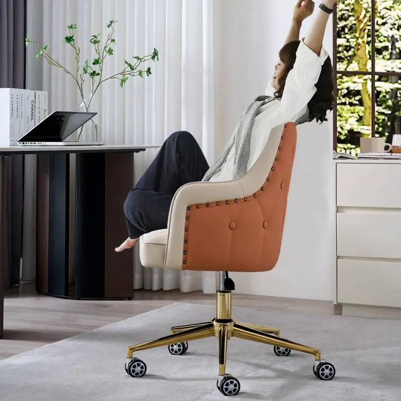 Gold Legs Cushion Vanity Chair Beige Upgrade Comfy Rolling Makeup Vanity Chair Luxury Narrow Sillas De Tocador Furniture Home