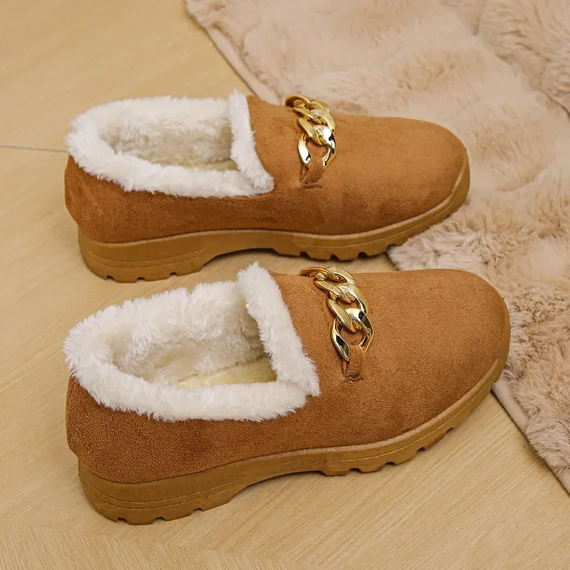 Winter Women Casual Shoes Plush Fur Lining To Keep Warm Winter Cold-proof Shoes One-leg Loafers Outdoor Cotton Shoes Short Boots