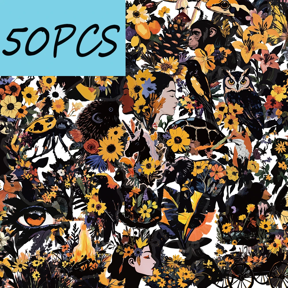 50PCS Color Black Natural Series Stickers, suitable for decorating mobile phones, computers, guitars, waterproof PET stickers
