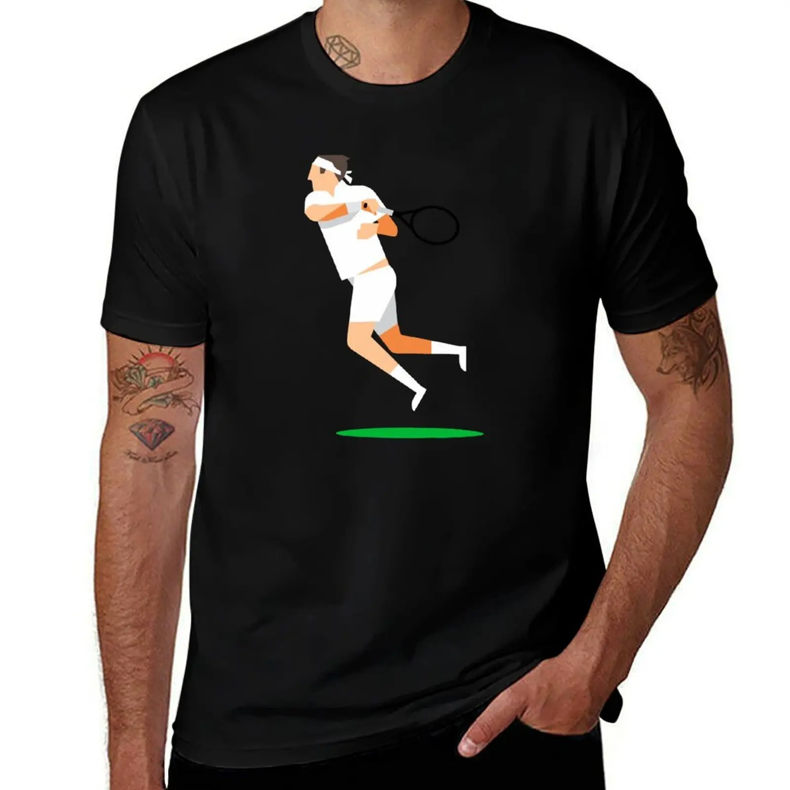 Federer In Action Vector Art T-Shirt Casual Fashion Print Tee Top