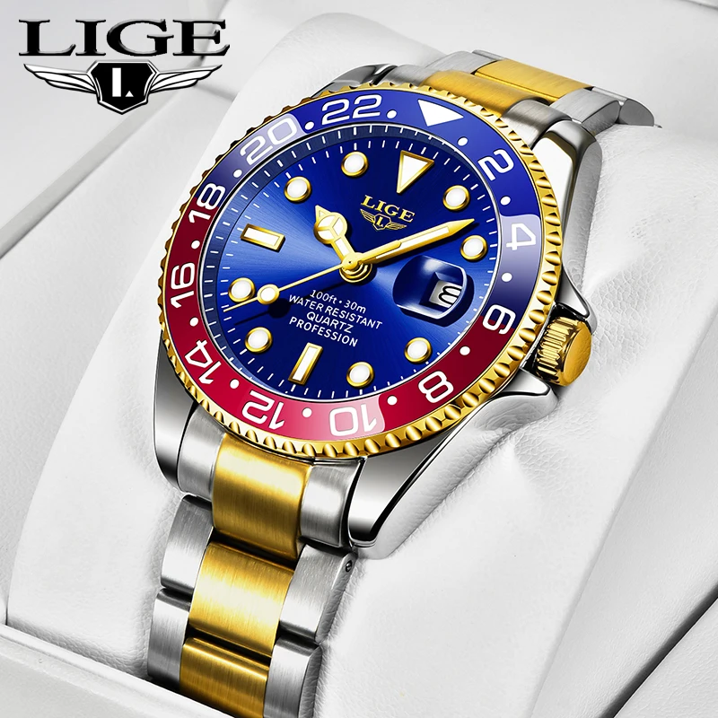 

Мужские часы LIGE: модные, деловые, люксовые, кварцевые, водонепроницаемые, стальные, спортивные, с люминесцентным покрытием, подарок для мужчин.