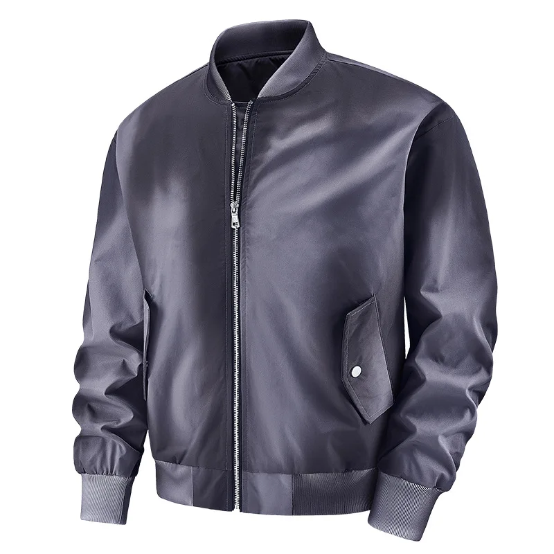 Męska kurtka bejsbolówka z gradientem kolorów, jesień 2025, odzież robocza, styl outdoorowy dla par, motyw lotniczy, nowość.