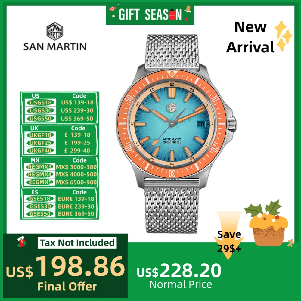 San Martin Original 40mm NH35 Men Mechanical Watch 3H Date AR Sapphire Crystal 20Bar Dive Relogio Luxo Masculino Fashion SN0118