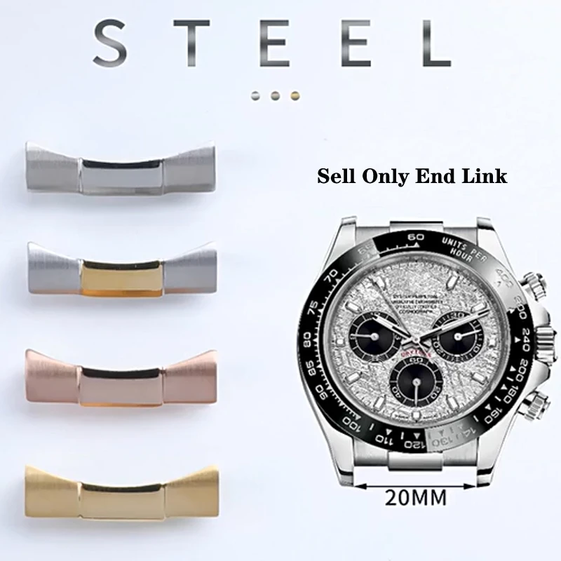 20mm Solid End Link voor Rolex Daytona Submariner Zwart Groen Water Ghost GMT siliconen Lederen Horlogeband Arc Interface