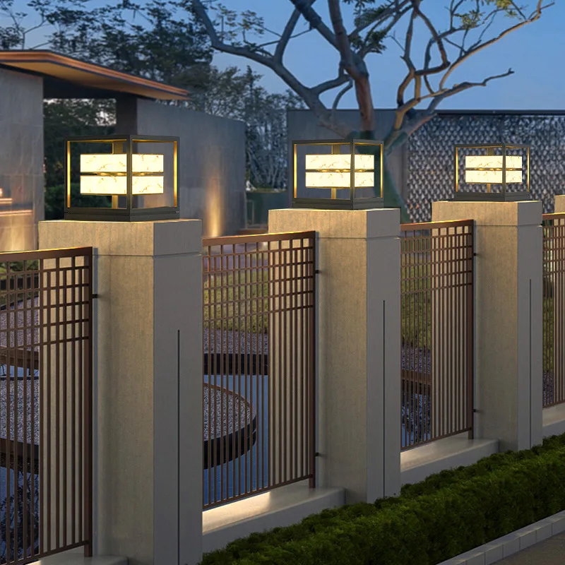 Solar column head lamp, new Chinese style courtyard lamp, waterproof outdoor villa wall column lamp, door post lamp