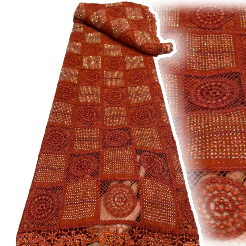 

Latest African Guipure Stone Lace Fabric 2026 Swiss Nigerian Lace Cord Embroidered Lace Fabric Suitable for Party Dresses 2364