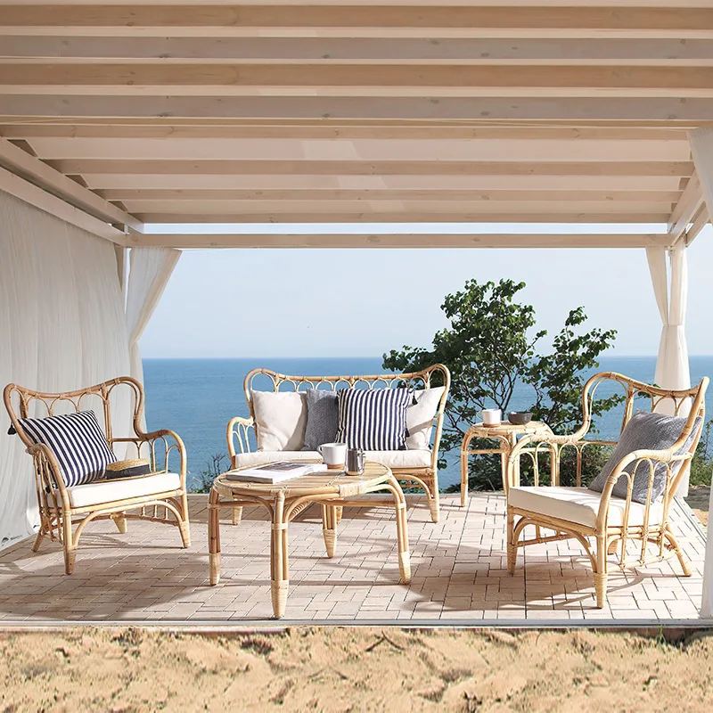 

Outdoor Sofa Double Rattan Chair Courtyard J Hotel B & B Resort Waterproof Leisure Rattan Furniture Combination