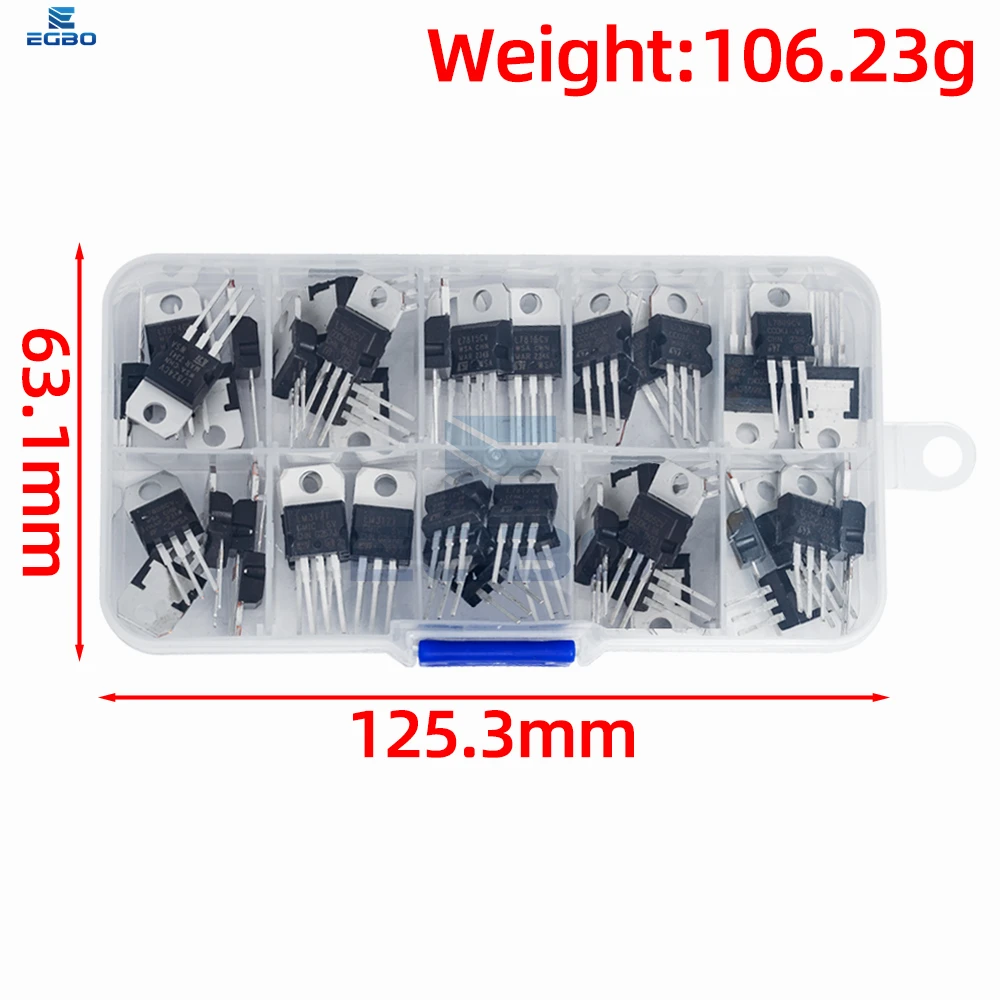 50PCS 10피스 전압 조정기 IC, TO-220 패키지 선형 조정기(LM317T, L7805CV, L7806, L7808, L7809, L7810, L781 포함)