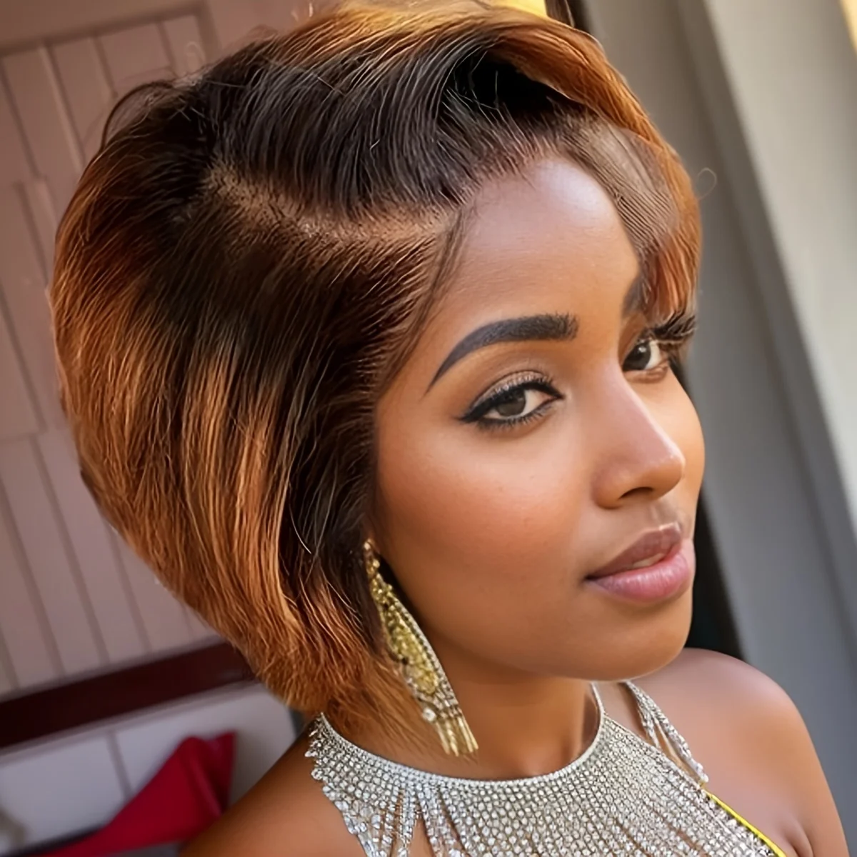 

6inch 1b30 color 13x1 lace 150% density pixie cut human hair wig short curly human hair wigs for women remy wig