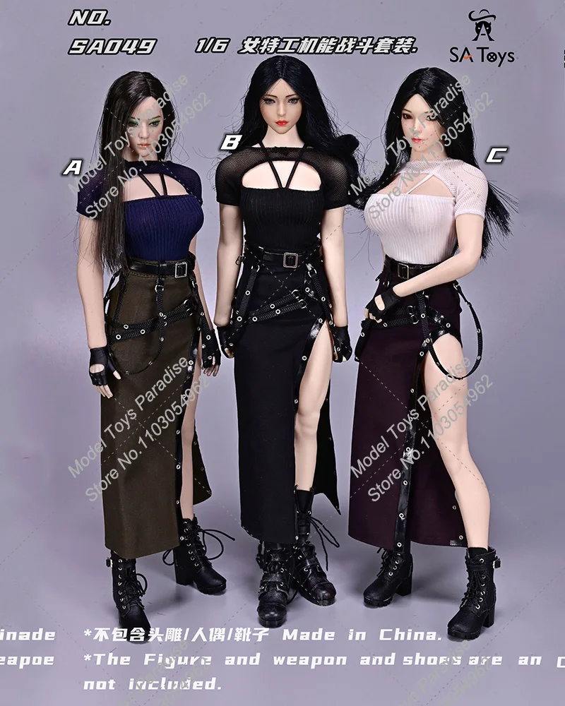 SATOYS SA049 1/6, agente especial de soldado para mujer, ropa interior calada, cinturón de cadena, falda larga dividida, cuerpo de figura de acción de 12 pulgadas