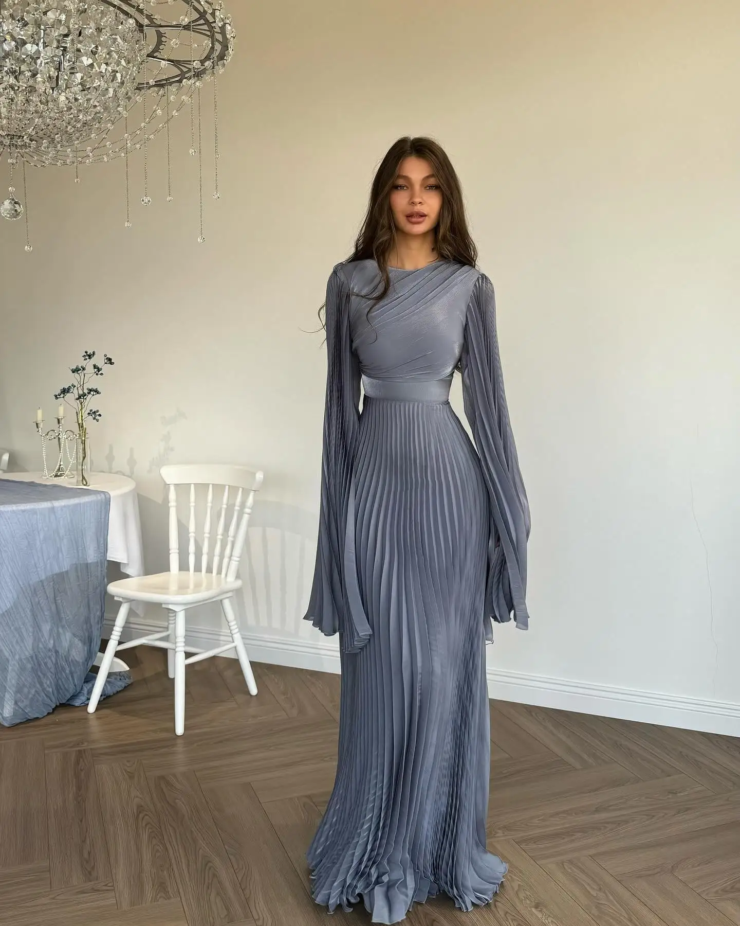 

Customized Delicate Jersey Straight Evening Dresses Crew Neck Half Sleeves Panel Train Special Occasion Gowns High Quality