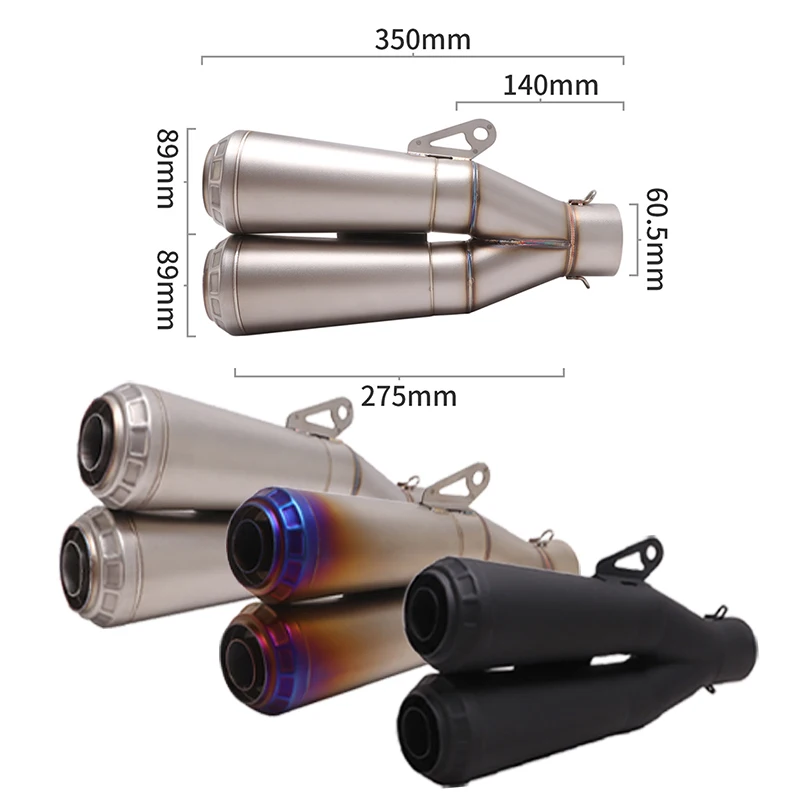 For H2 Z1000 MT09 MT10 GSXR S1000RR Universal Motorcycle GP Exhaust Escape Modified Connecting 60mm Double Holes Muffler Moto
