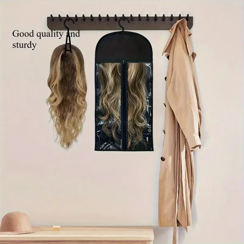 

1Set Wig Storage Bag With Hanger Hair Bags With Plastic Hanger for Hair Black Wig Organizer Hangers For Multiple Wigs