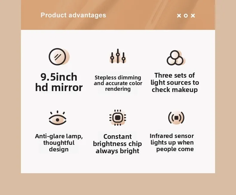Big round mirror desktop smart LED light high definition dressing mirror for wife and girlfriend