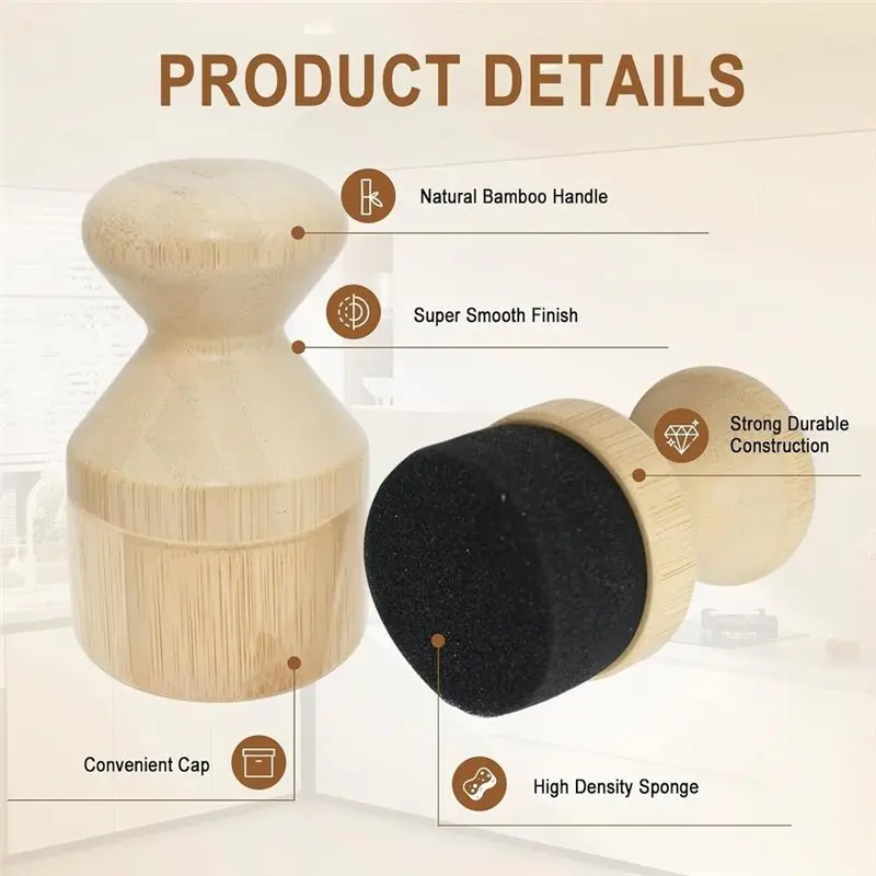 AWAH Cream Brush With 1 Lid, 2 Brushes For Boos Block Cutting Board, Mystery Oil Applicator, Natural Bamboo Board