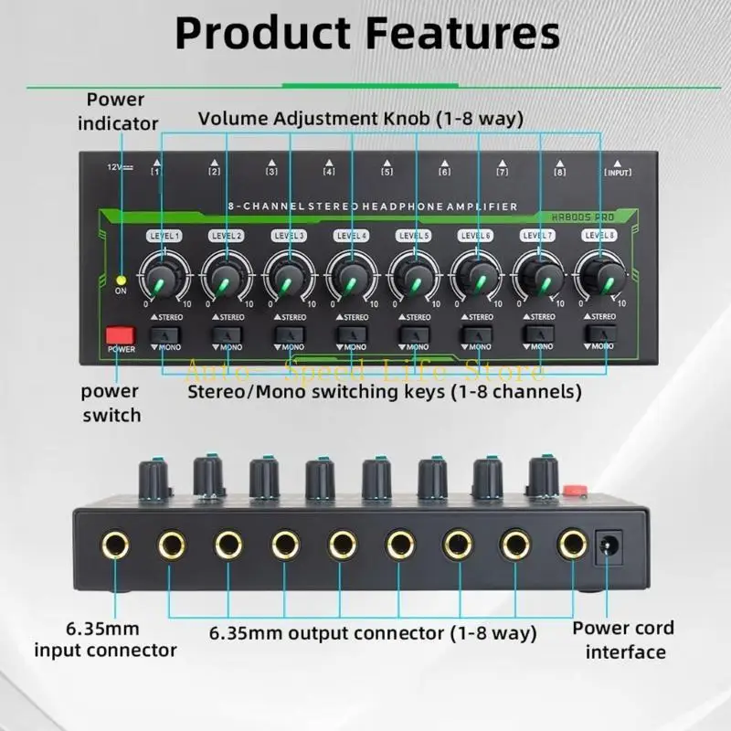 02DA LED مضخم ضوت سماعات الأذن 8 قناة معدنية ستيريو مكبر صوت سماعة مكبر صوت الاتحاد الأوروبي/الولايات المتحدة محول الطاقة #3