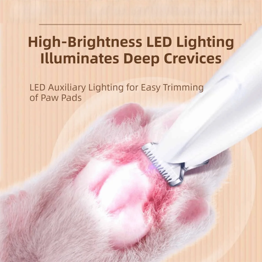 

Cordless Pet Foot Trimmer Waterproof USB Rechargeable Cat Paw Shaver Convenient LED Pet Electric Push Clippers Dogs Haircut