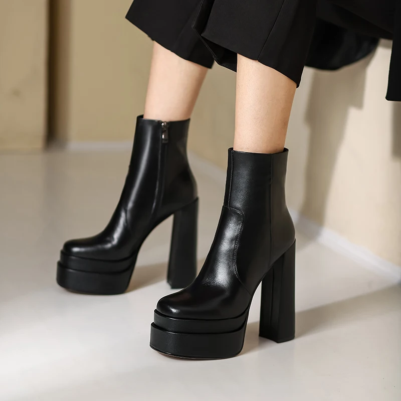 2022 New Autumn Winter Platform Boots High Heels Back Zipper Black White Short Boots for Women Waterproof  Brown Nude Boots