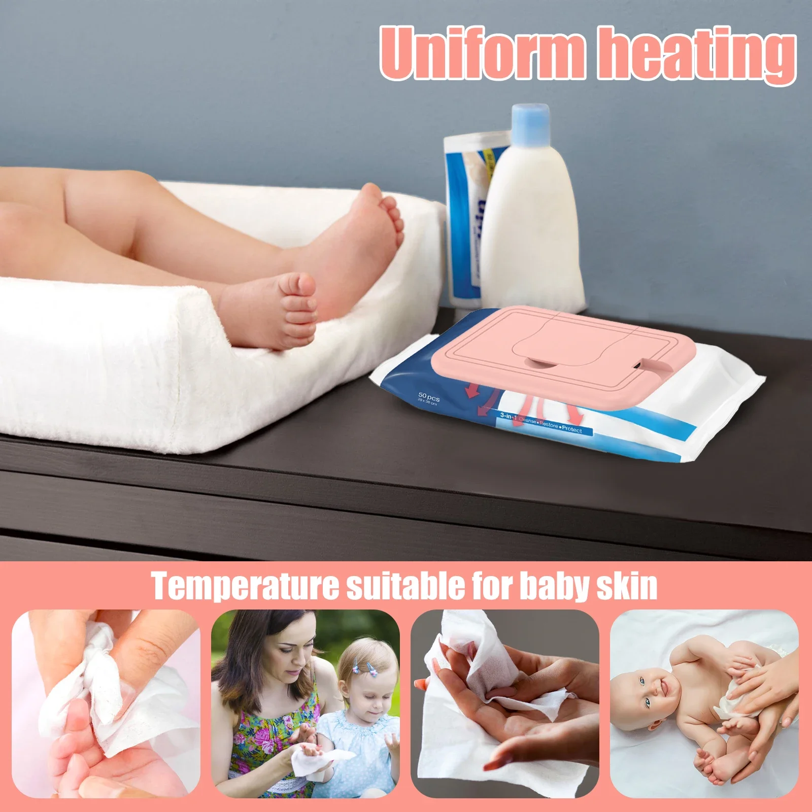 USB Baby Wipe Warmer ขนาดเดินทาง เครื่องอุ่นผ้าเช็ดแบบพกพา น้ําหนักเบา Travel Diaper Wipe Warmer แม้ความร้อนอย่างรวดเร็ว อุ่นเด็ก