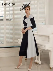 Elegant Mother of the Bride Dresses 2025 A-line Tea-Length Bow Crystals Formal Wedding Guest Party Dresses فستان حفلات الزفاف