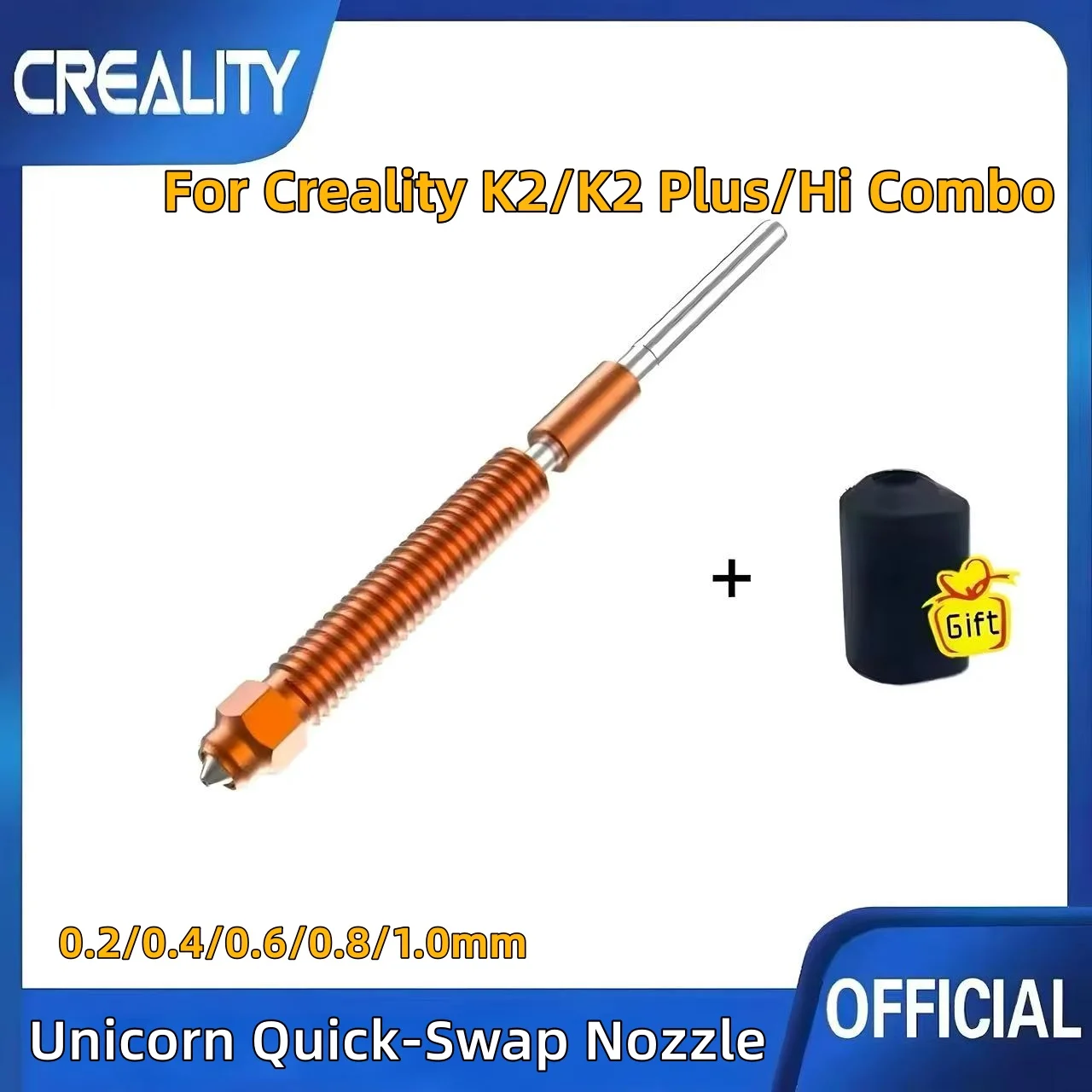 Creality K2/K2 Plus/Hi Combo Unicorn Quick-Swap Nozzle 0.4/0.6/0.8mm for 3D Printer K2 Plus Combo, Creality Hi Combo