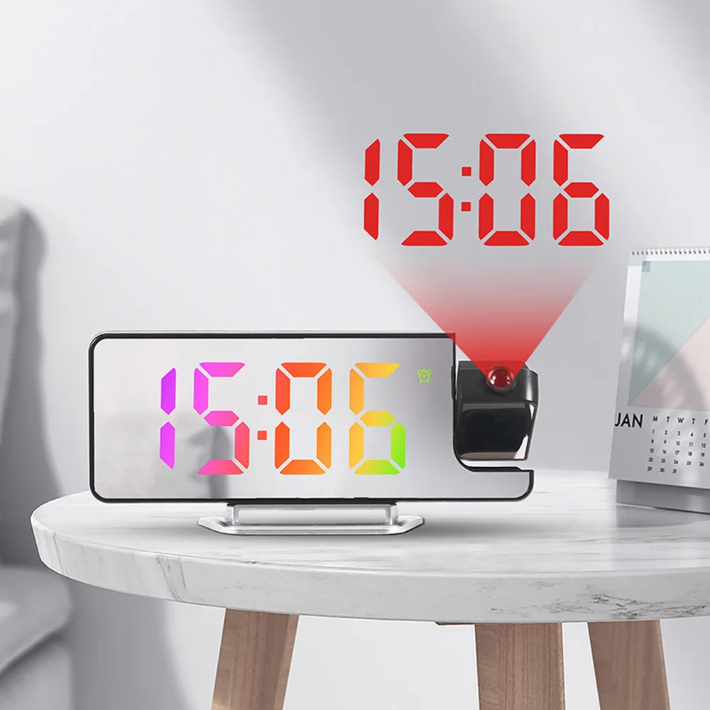 Digital Alarm Clock Unique LED Wall Clock with Projector Temperature Humidity Display Home Decorative Modern Clock 12/24H