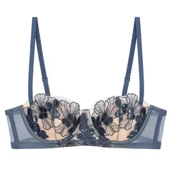 MOYISU French Embroidery Big Chest Small Soft Underwire Thin Cup Pure Desire Sexy Underwear Bra Set with Breast Anti-sag Bra