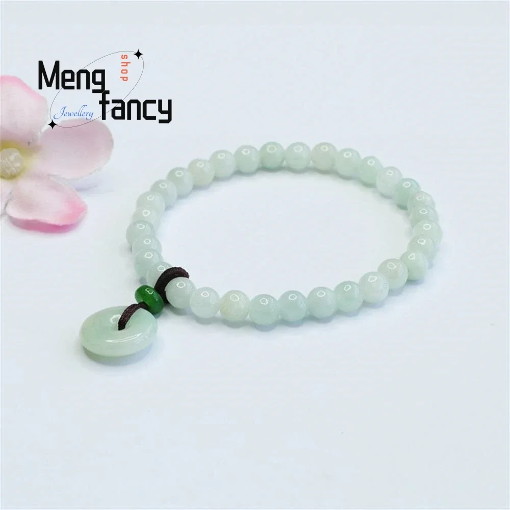 

Natural Jadeite Pale Green Peace Buckle Tassel String Beads Beaded Bracelet Exquisite Elegant Simple High-grade Fashion Jewelry