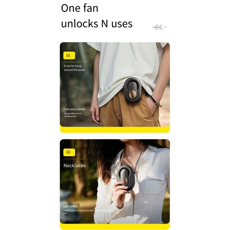 2026 New USB Rechargeable Portable Waist Fan, Multi-Speed, Low Noise, Neck Strap Design For Outdoor Work