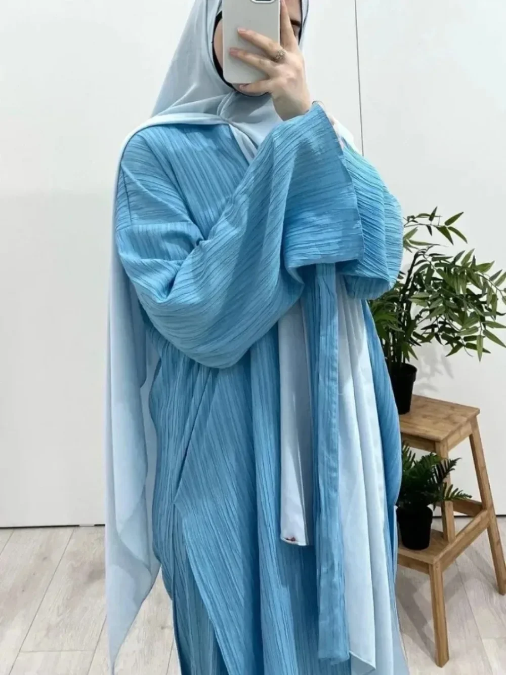 أطقم عيد نسائية إسلامية قطعتين المغرب رمضان Musulman فرقة قفطان سبليت هيم مطوي قميص طويل مع التنانير الصلبة 2026 #5