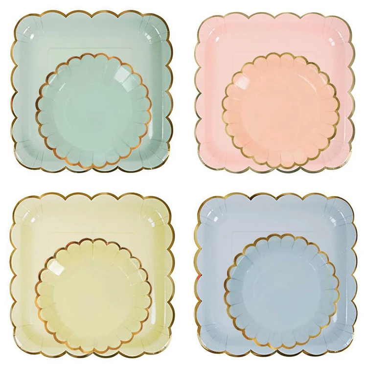 Candy Color with Gold Tableware Paper Plates Dishes Pastel Cups Napkins Macaroon Balloons for Birthday Baby Shower Wedding Decor