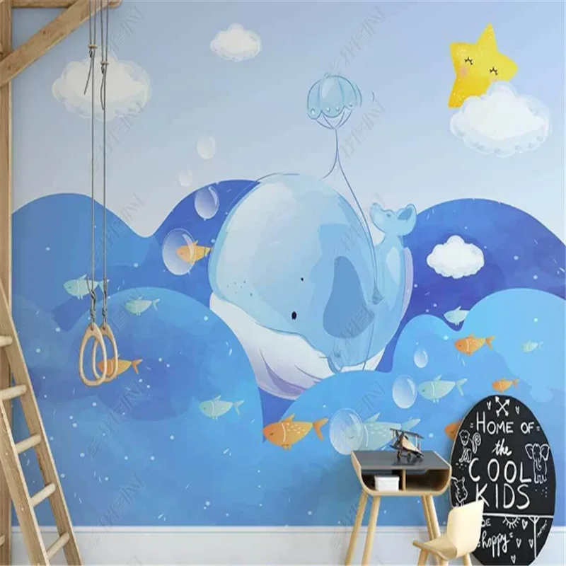 

Nordic Wallpaper for Kids Room Underwater Whale Dream Mural Children's Room Background Wall Paper Home Decor Papel De Parede