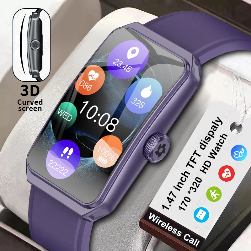 

LIGE New Women Smart Watch 1.47" Full Touch Screen 170*320 HD Resolution Heart Rate Health Monitoring Men Watch For Android iOS