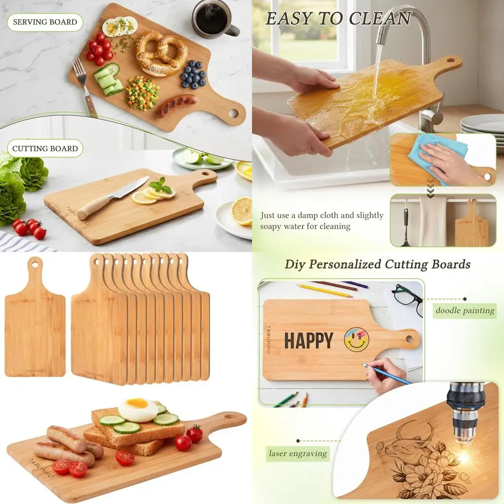 Set di 12 tagliere in bambù, manico incluso, tavoli da cucina e da portata, 15,8 x 7,9